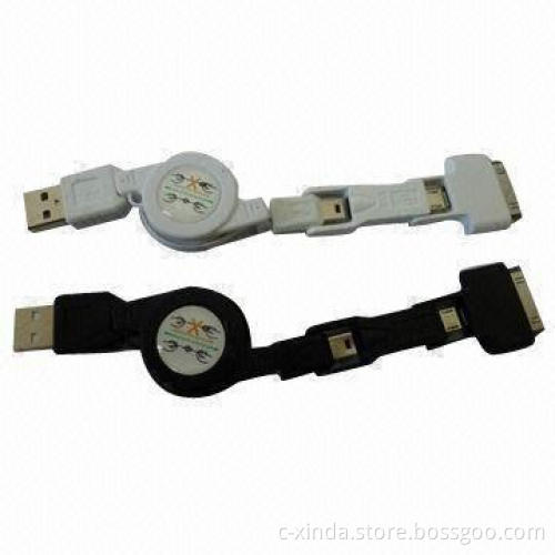 Functional Combination Retractable USB Cable for iPhone, with 80cm Length